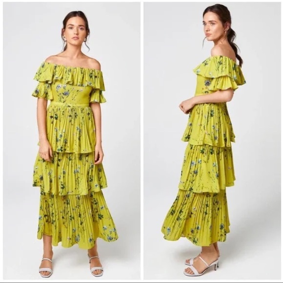 REVOLVE Dresses & Skirts - OPT Few Moda Tiered Floral Yellow Dress - Off Shoulder Maxi - Wedding Guest